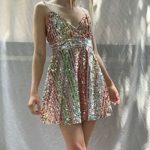 sparkly sequin multicolored mini dress, size small